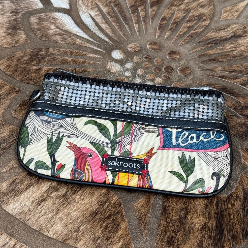 Sakroots Colorful Bird and Floral Clutch- Pre-owned